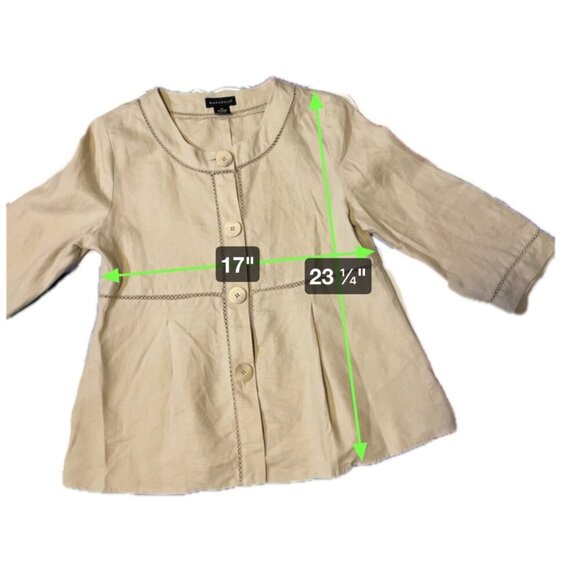 Rafaella Tan Linen Round Neck Buttoned Long Sleeve Peplum Top Sz 10 - Picture 7 of 8